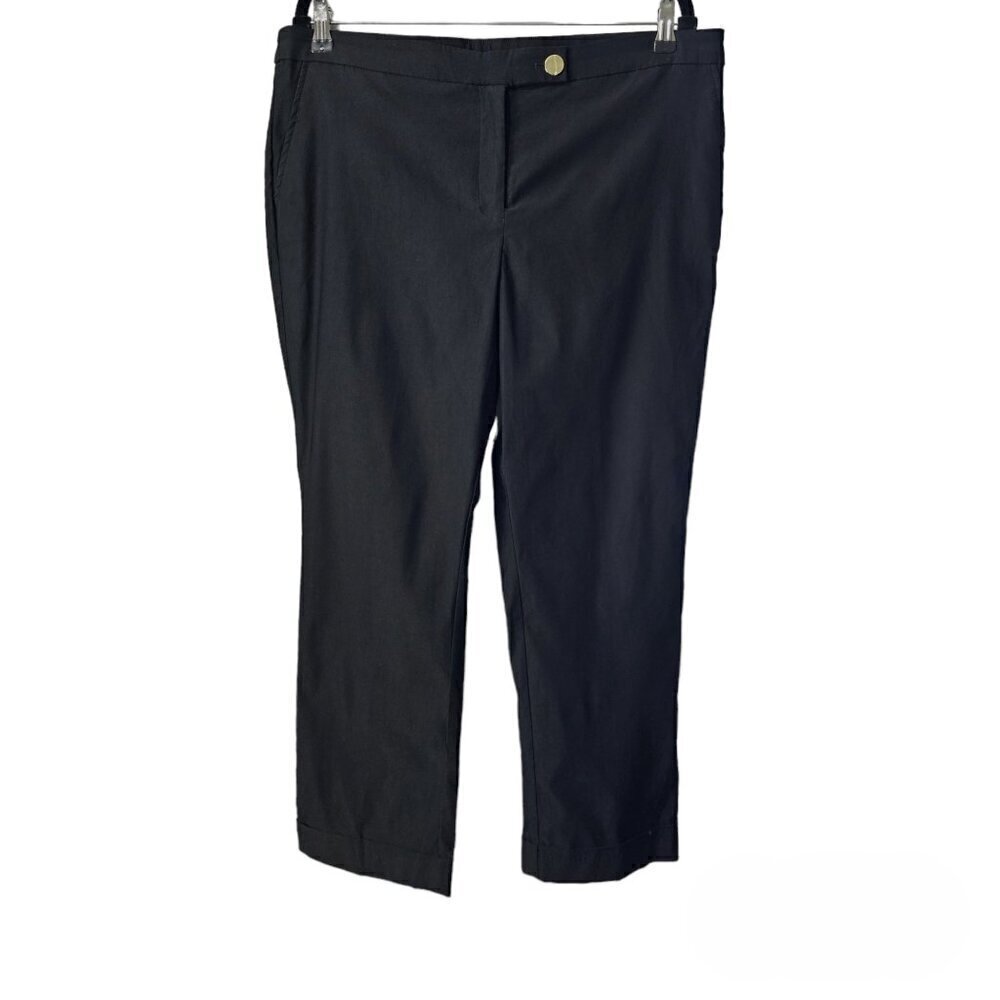Jones New York Straight Leg High Waist Cropped Black Trouser Pants NEW